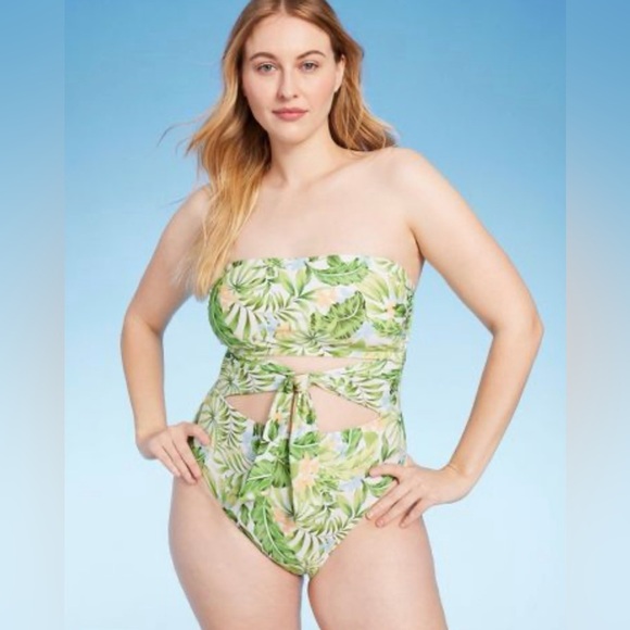 Women's Bandeau Tie-Front Cut Out One Piece Swimsuit - Shade & Shore™ - Picture 4 of 12